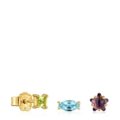 Pack of small Earrings with 18kt gold plating over silver and gemstones Sugar Party