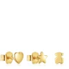 Pack of three 18kt gold plating over silver Earrings with motifs Bold Motif