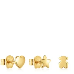 Pack of three 18kt gold plating over silver Earrings with motifs Bold Motif