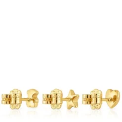 Pack of three 18kt gold plating over silver Earrings with motifs Bold Motif