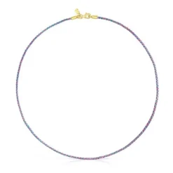 Pink and blue braided thread Necklace with silver vermeil clasp
