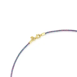 Pink and blue braided thread Necklace with silver vermeil clasp