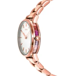 Pink IP steel Rond Color Watch with green-gradient zirconias