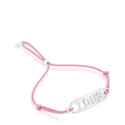 Pink nylon Bracelet with silver Logo