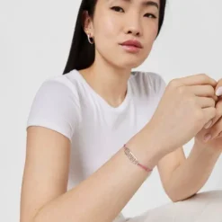 Pink nylon Bracelet with silver Logo