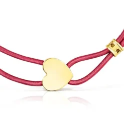 Red elastic Sweet Dolls Bracelet with silver vermeil heart