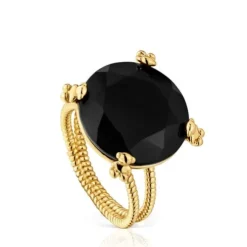 Ring with 18kt gold plating over silver and onyx Cachito Mío