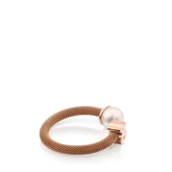 Rose IP Steel and Rose Vermeil Silver TOUS Icon Mesh Ring with 0,65cm Pearl