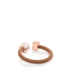 Rose IP Steel and Rose Vermeil Silver TOUS Icon Mesh Ring with 0,65cm Pearl