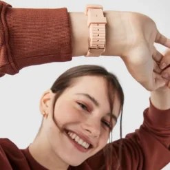 Rose IP Steel D-Bear Teen Watch with nude Silicone strap