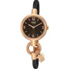 Rose IP Steel Hold Charms Watch with black IP steel strap