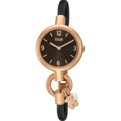 Rose IP Steel Hold Charms Watch with black IP steel strap