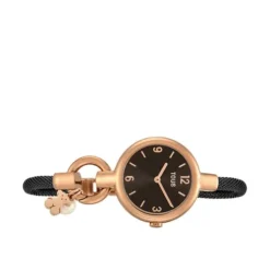 Rose IP Steel Hold Charms Watch with black IP steel strap