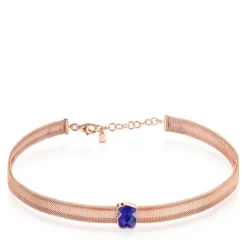 Rose IP Steel Mesh Color Necklace with Lapis Lazuli