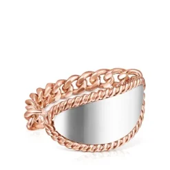 Rose Silver Vermeil and Silver TOUS Minne Ring with oval medallion