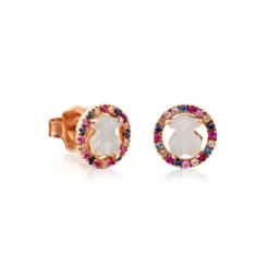 Rose Vermeil Silver Camille Earrings with Mother-of-Pearl and multicolored Sapphire