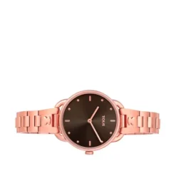 Rose-colored IP steel Let Bracelet Watch with black dial