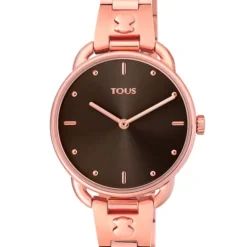 Rose-colored IP steel Let Bracelet Watch with black dial