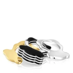 Set large two-tone bear Rings and black acetate My Other Half