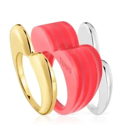 Set large two-tone heart and pink acetate Rings My Other Half