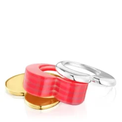 Set large two-tone heart and pink acetate Rings My Other Half
