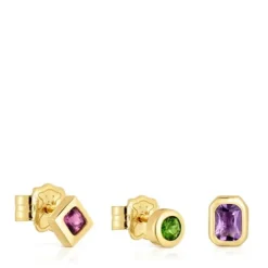 Set of small Earrings with 18kt gold plating over silver and gemstones TOUS Basic Colors