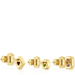 Set of small Earrings with 18kt gold plating over silver and gemstones TOUS Basic Colors