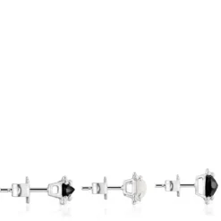Set of three silver Color Pills Earrings with onyx and mother-of-pearl