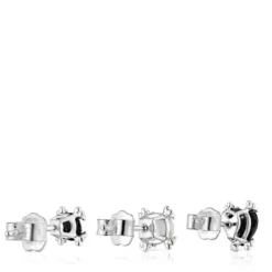 Set of three silver Color Pills Earrings with onyx and mother-of-pearl