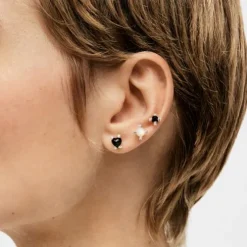 Set of three silver Color Pills Earrings with onyx and mother-of-pearl