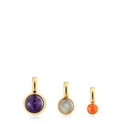 Set of three silver vermeil Plump Pendants with gemstones