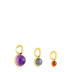 Set of three silver vermeil Plump Pendants with gemstones