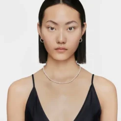 Short cultured pearl Necklace with motifs in silver Bold Motif