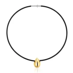 Short gold and black IP steel Necklace with teardrop motif Mesh Tube