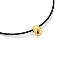 Short gold and black IP steel Necklace with teardrop motif Mesh Tube