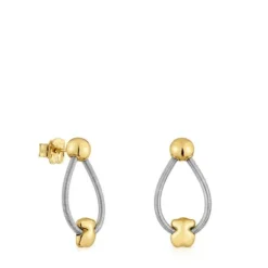 Short gold and steel Earrings Mesh Tube