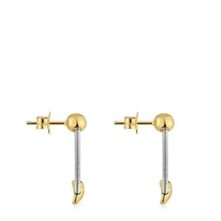 Short gold and steel Earrings Mesh Tube
