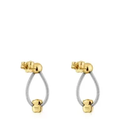 Short gold and steel Earrings Mesh Tube