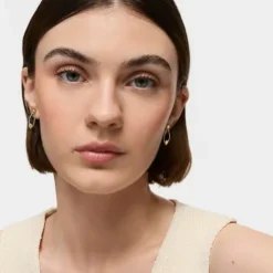 Short gold and steel Earrings Mesh Tube