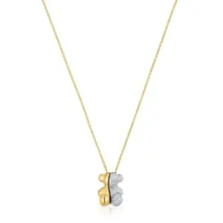 Short gold and white gold double bear Necklace with diamonds Bold Bear