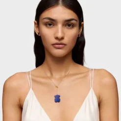 Short gold bear Necklace with lapis lazuli TOUS 1950