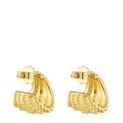 Short Hoop earrings with 18kt gold plating over silver TOUS Grain