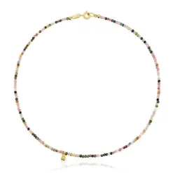Short 18kt gold plating over silver Necklace with tourmalines Bold Bear