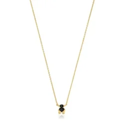 Short 18kt gold plating over silver with onyx bear motif Necklace Color Bear