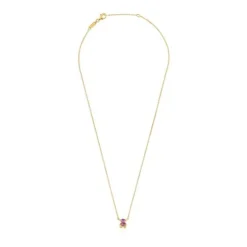 Short 18kt gold plating over silver bear motif Necklace with laboratory-grown lilac-colored sapphire Color Bear LGG