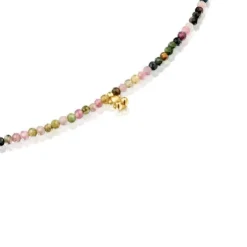 Short 18kt gold plating over silver Necklace with tourmalines Bold Bear