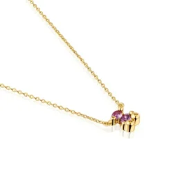 Short 18kt gold plating over silver bear motif Necklace with laboratory-grown lilac-colored sapphire Color Bear LGG