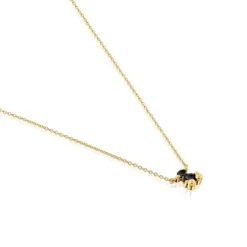 Short 18kt gold plating over silver with onyx bear motif Necklace Color Bear