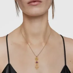 Short 18 kt gold-plated silver Necklace with gemstones Sugar Party