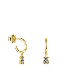 Short Nocturne bear Earrings in Silver Vermeil with Diamonds